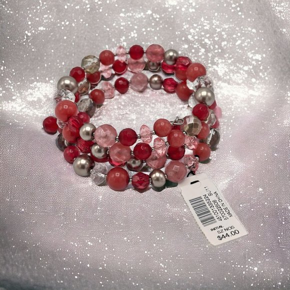 White House Black Market Pink Multi-color Beaded Stretch Wrap Bracelet - Picture 1 of 6
